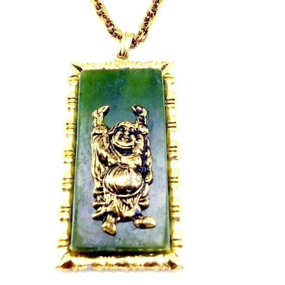 SIGNED HOBE 1960'S JADE BUDDHA NECKLACE PENDANT